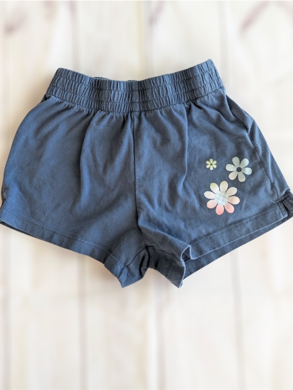 Girls Shorts Size M 7-8 Wonder Nation Blue Daisy Flower Pull On Stretch Cotton